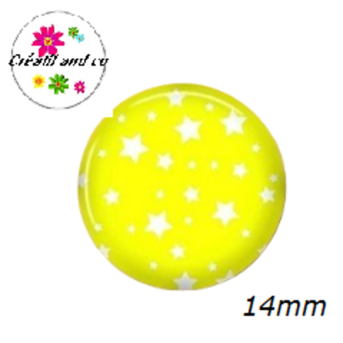 X2 cabochons étoiles blanches fond jaune 14mm