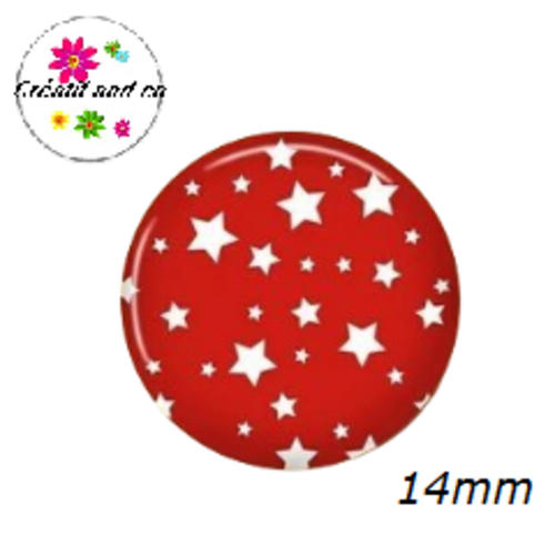 X2 cabochons étoiles blanches fond rouge foncé 14mm