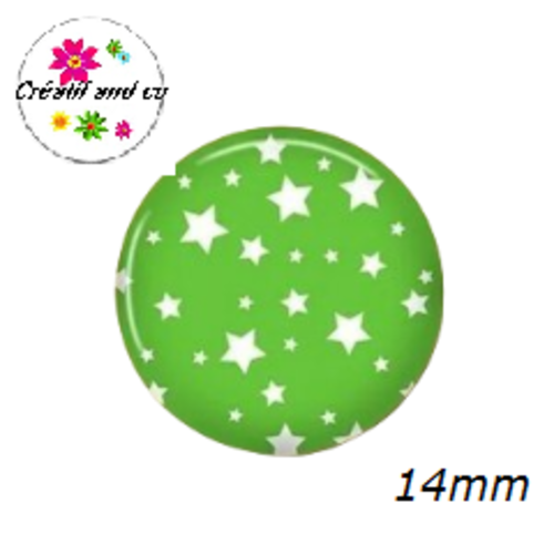 X2 cabochons étoiles blanches fond vert 14mm