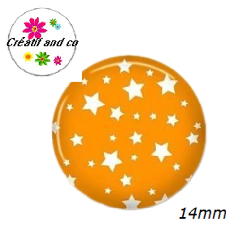 X2 cabochons étoiles blanches fond orange 14mm