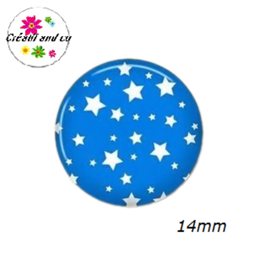 X2 cabochons étoiles blanches fond bleu 14mm