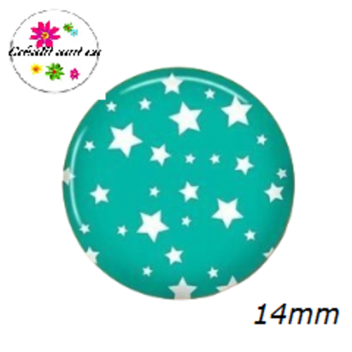 X2 cabochons étoiles blanches fond vert 14mm