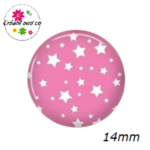 X2 cabochons étoiles blanches fond rose 14mm