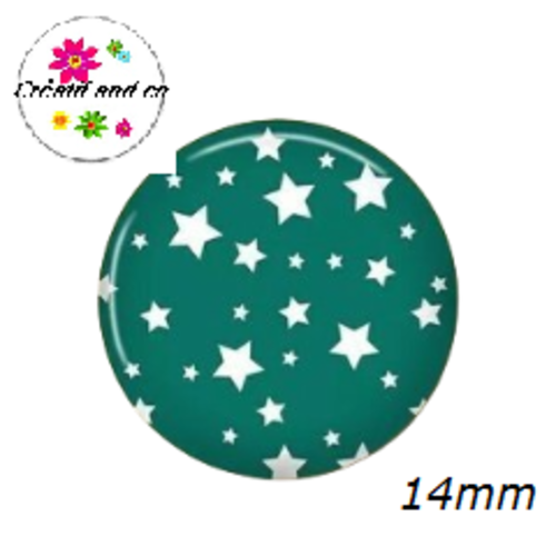 X2 cabochons étoiles blanches fond vert foncé 14mm