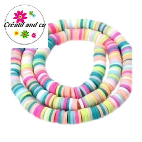 X55 perles heishi jaune fluo/gris/blanc/fuchsia/vert 6mm