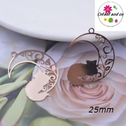 Breloque estampe chat sur croissant de lune rose gold 25mm