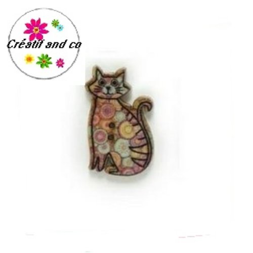 Bouton en bois chat coloré 30mm