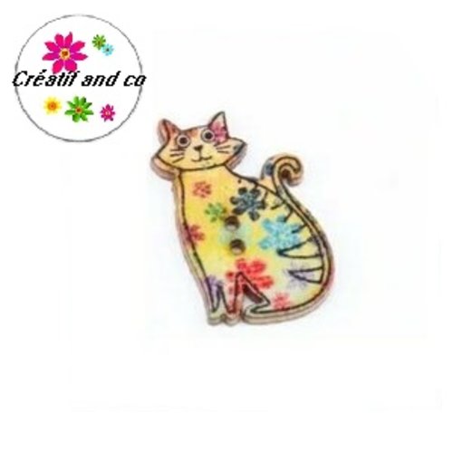Bouton en bois chat coloré 30mm