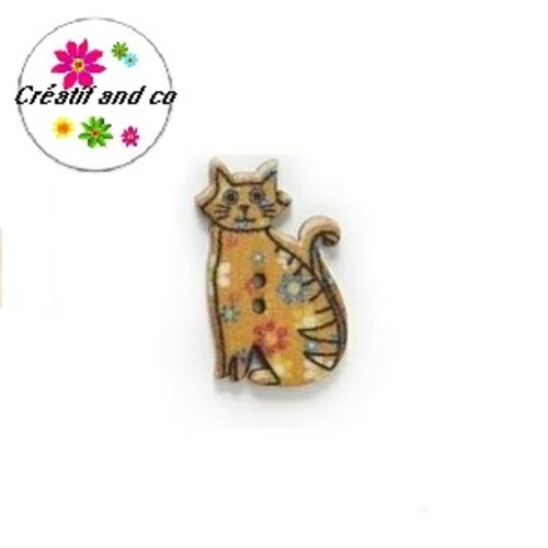 Bouton en bois chat coloré 30mm
