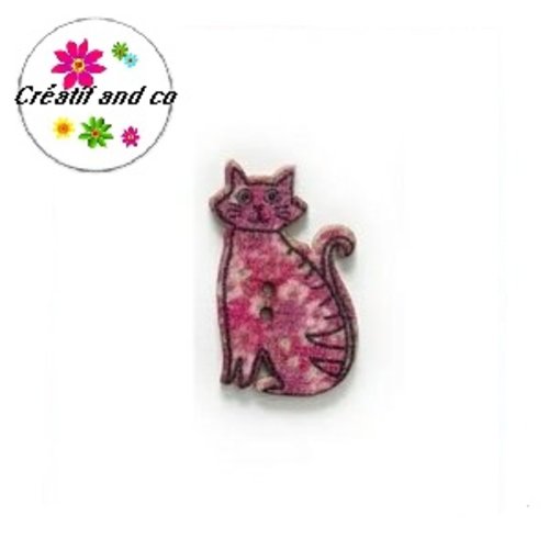 Bouton en bois chat coloré 30mm