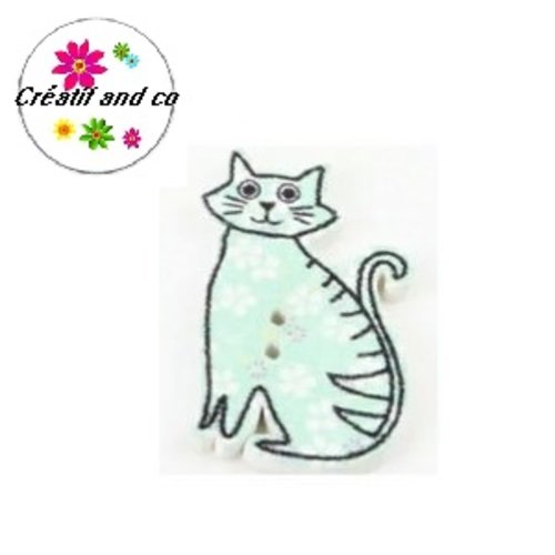 Bouton en bois chat coloré 30mm
