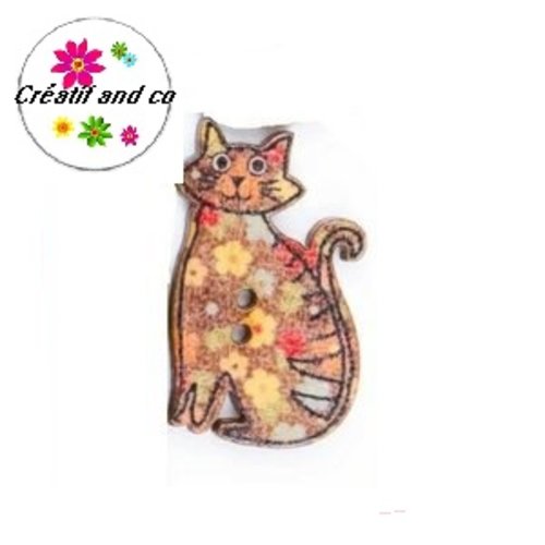 Bouton en bois chat coloré 30mm