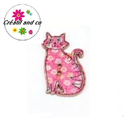 Bouton en bois chat coloré 30mm