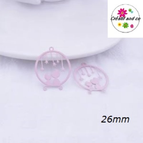 Breloque estampe duo de chat rose sous les étoiles 26mm