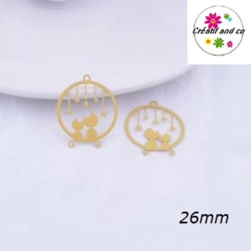 Breloque estampe duo de chat jaune sous les étoiles 26mm