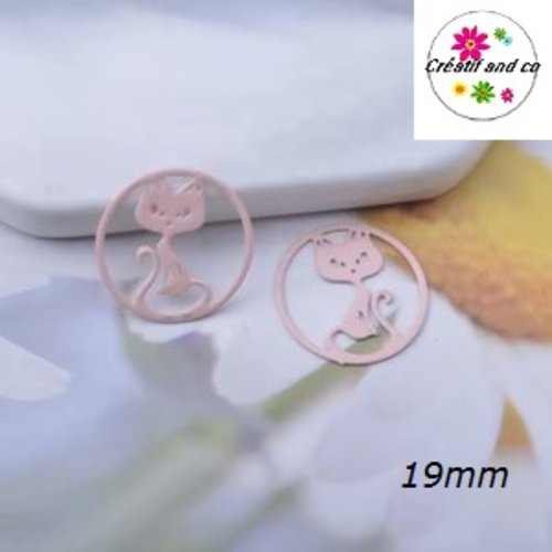 Breloque estampe chat rose dans cercle 19mm