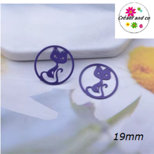 Breloque estampe chat mauve dans cercle 19mm
