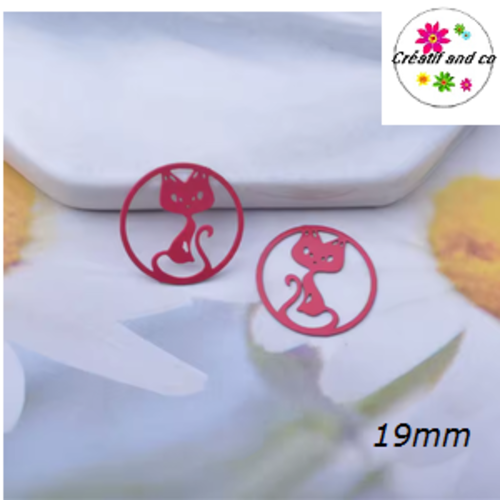 Breloque estampe chat rouge dans cercle 19mm