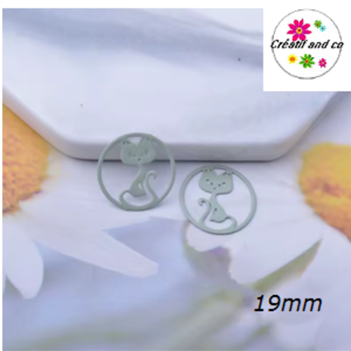 Breloque estampe chat vert clair dans cercle 19mm