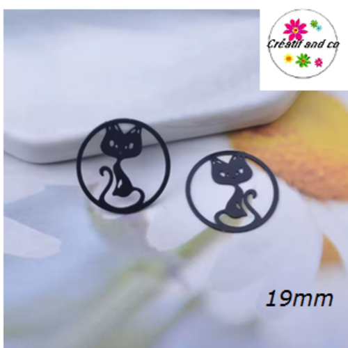Breloque estampe chat noir dans cercle 19mm