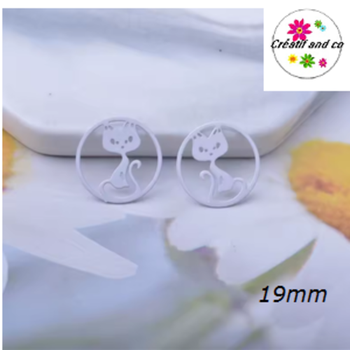 Breloque estampe chat blanc dans cercle 19mm