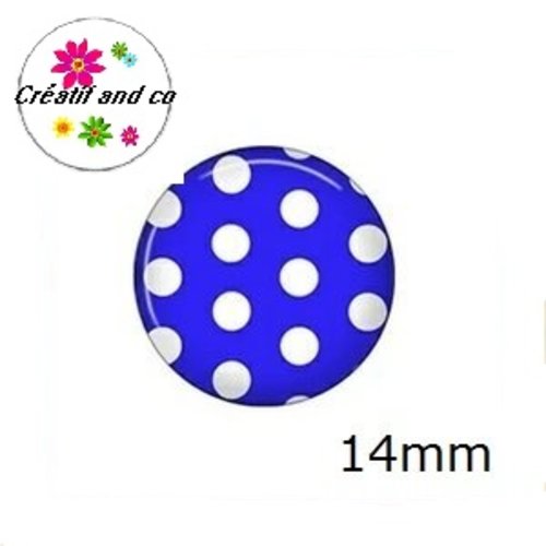 X2 cabochons bleu à pois blanc 14mm