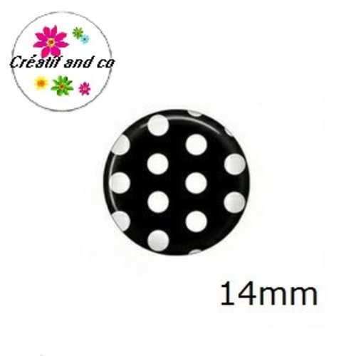 X2 cabochons noir à pois blanc 14mm