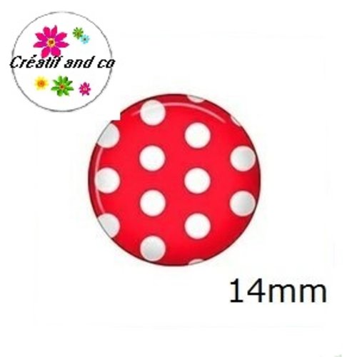 X2 cabochons rouge à pois blanc 14mm