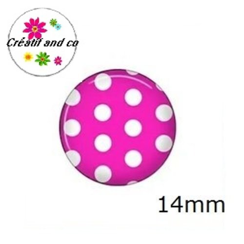 X2 cabochons fuchsia à pois blanc 14mm