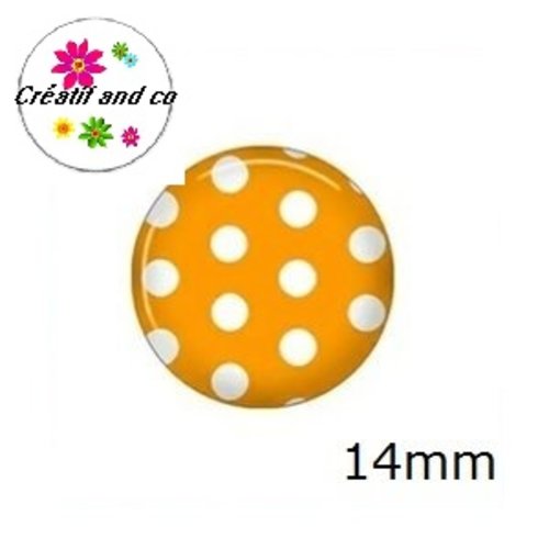 X2 cabochons orange à pois blanc 14mm