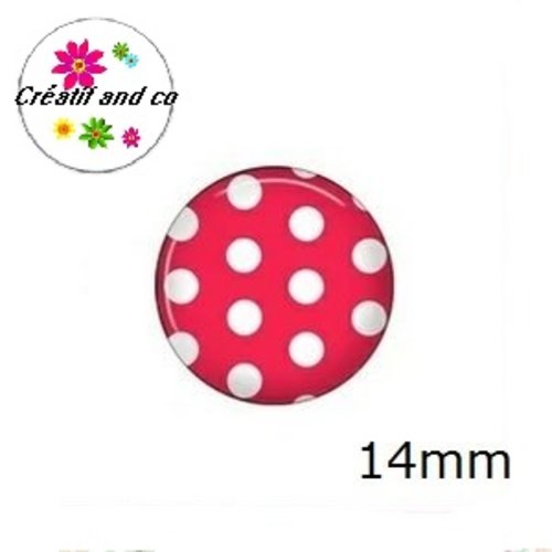 X2 cabochons fuchsia foncé à pois blanc 14mm