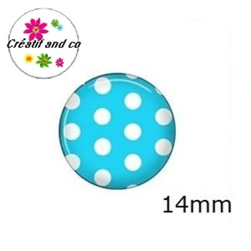 X2 cabochons turquoise à pois blanc 14mm