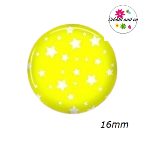 X2 cabochons étoiles blanches fond jaune 16mm