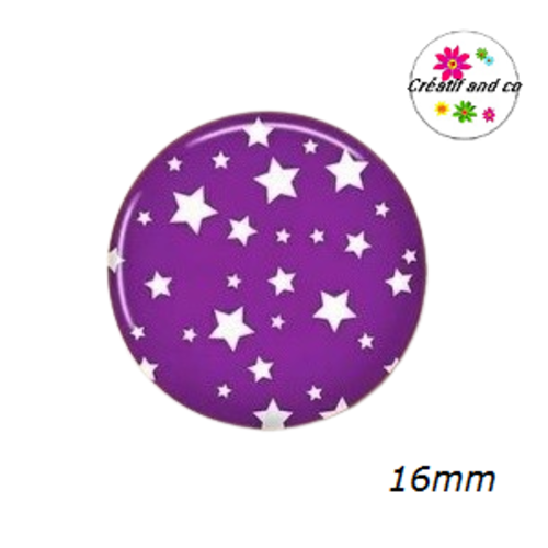 X2 cabochons étoiles blanches fond mauve 16mm