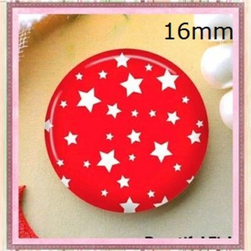 X2 cabochons étoiles blanches fond rouge 16mm