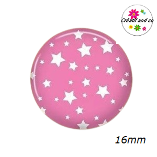 Cabochon étoiles blanches fond rose 16mm