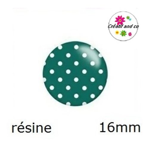 X2 cabochons à pois fond vert foncé résine 16mm