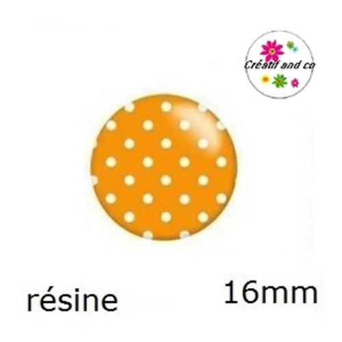 X2 cabochons à pois fond orange résine 16mm