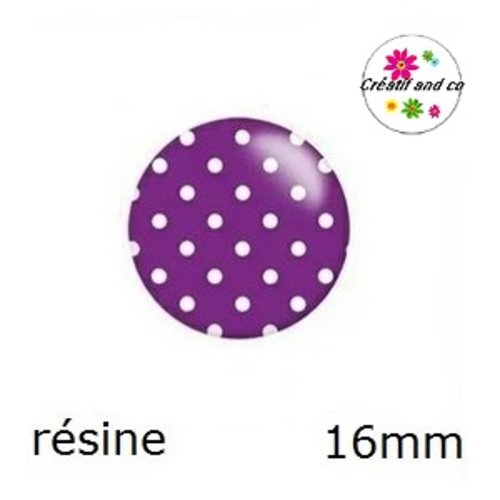 X2 cabochons à pois fond mauve résine 16mm