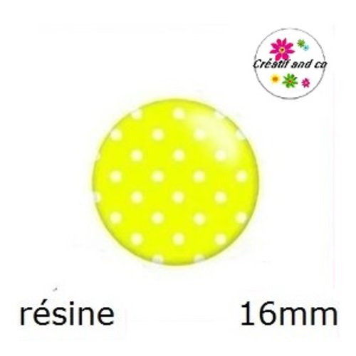 X2 cabochons à pois fond jaune résine 16mm