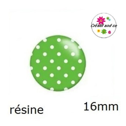 X2 cabochons à pois fond vert résine 16mm
