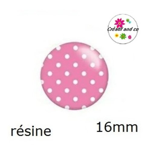 X2 cabochons à pois fond rose pâle résine 16mm