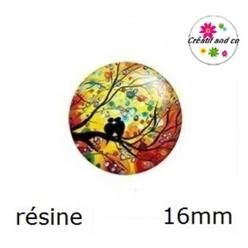 X2 cabochons duo d'oiseaux résine 16mm