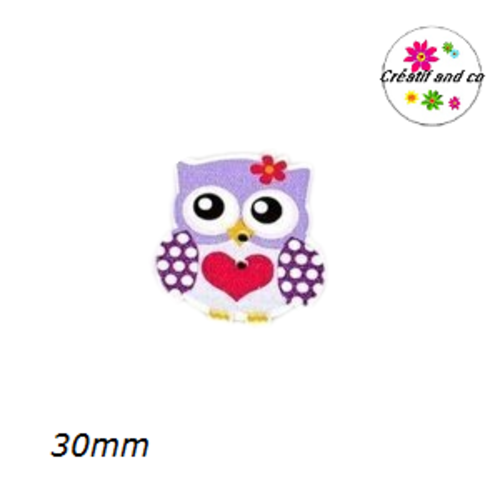 Bouton en bois chouette colorée 30mm