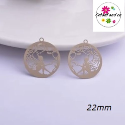 Breloque estampe fée dans cercle camel 22mm