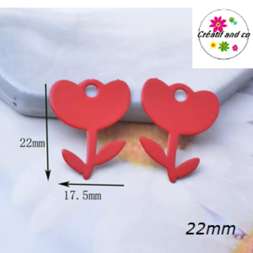 Breloque estampe fleur rouge 22mm