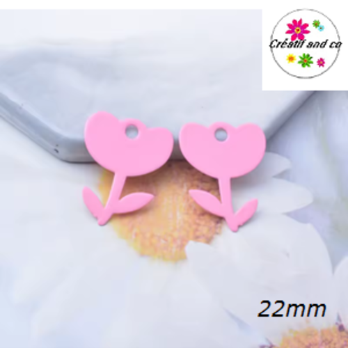 Breloque estampe fleur rose 22mm