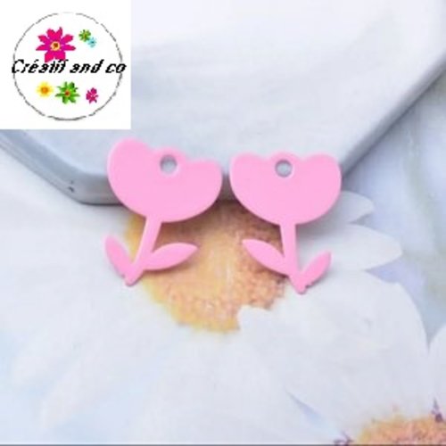 Breloque estampe fleur rose 22mm