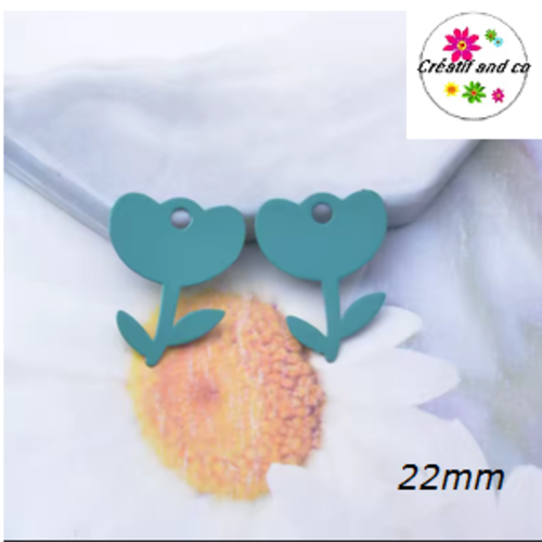 Breloque estampe fleur verte 22mm