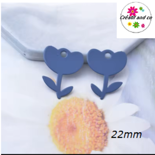 Breloque estampe fleur grise foncée 22mm
